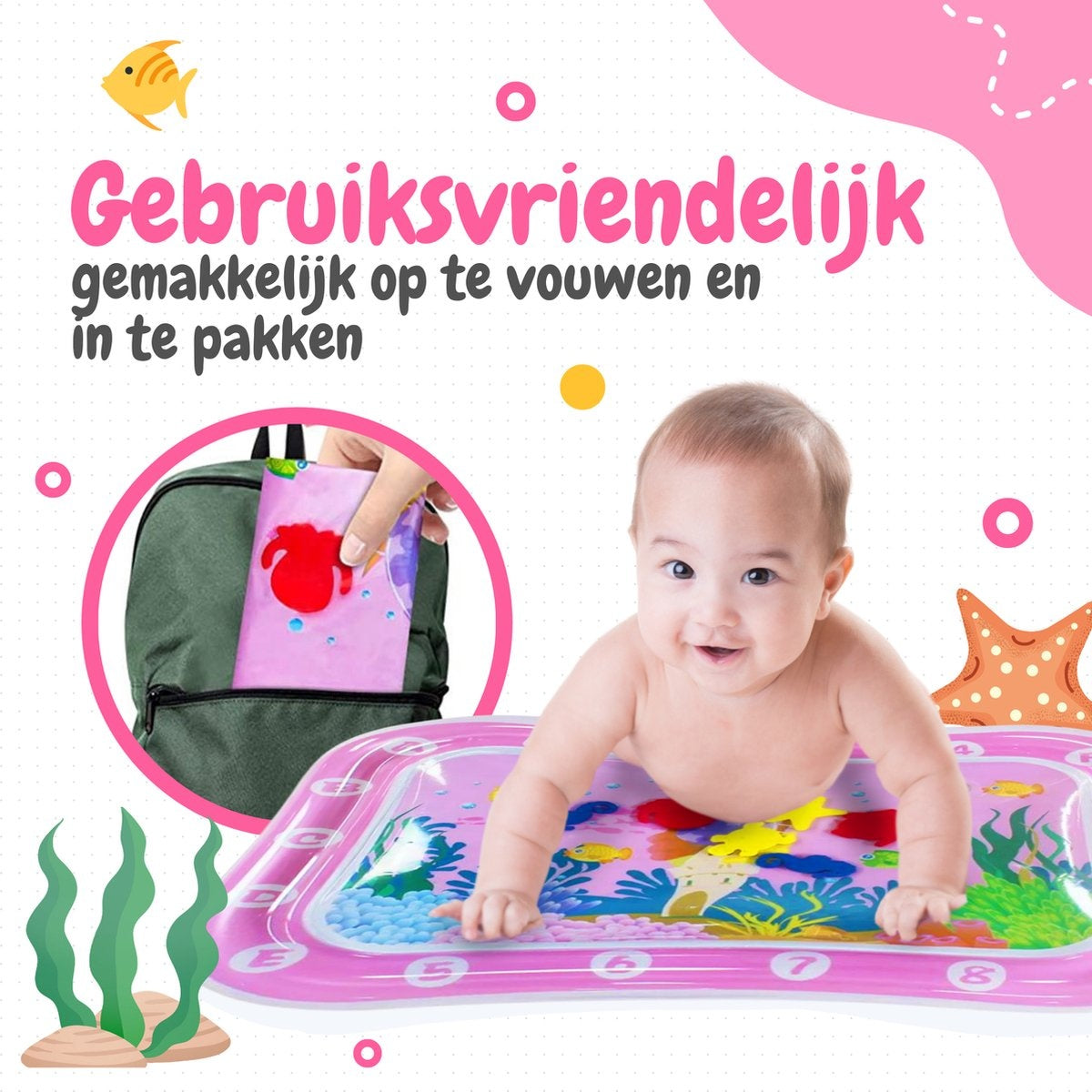 AyeKids Waterspeelmat - Watermat - Speelkleed - Opblaasbaar - Watermat Baby - Roze