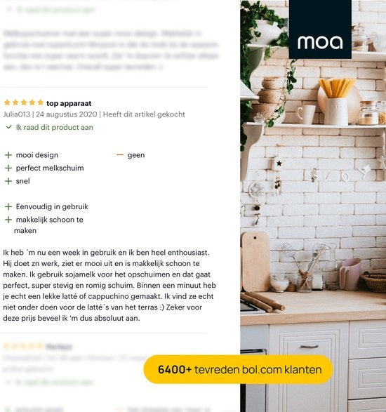 MOA Elektrische Melkopschuimer –  Verwarmen – 550W – 10,5 x 10,5 x 19,5 cm – Zwart