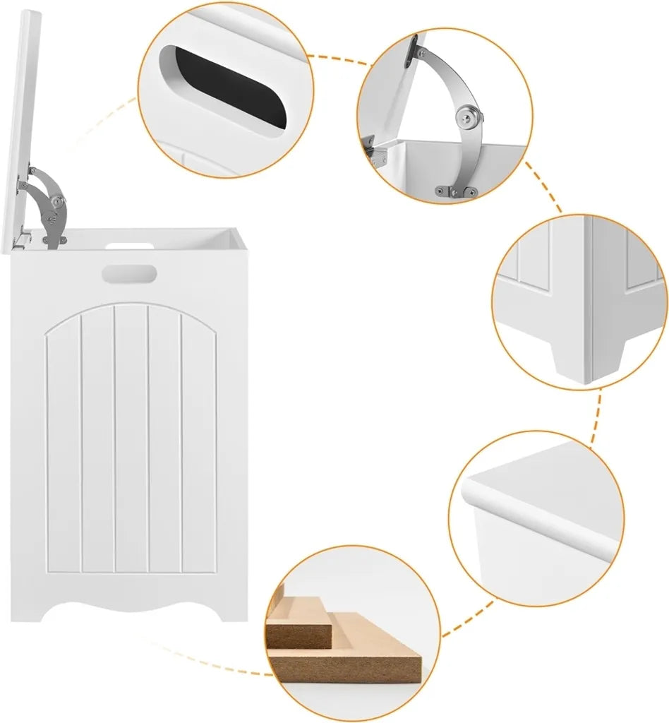 Yaheetech Wasmand met Deksel 96L - Wit - Houten Wasbox met Opbergruimte