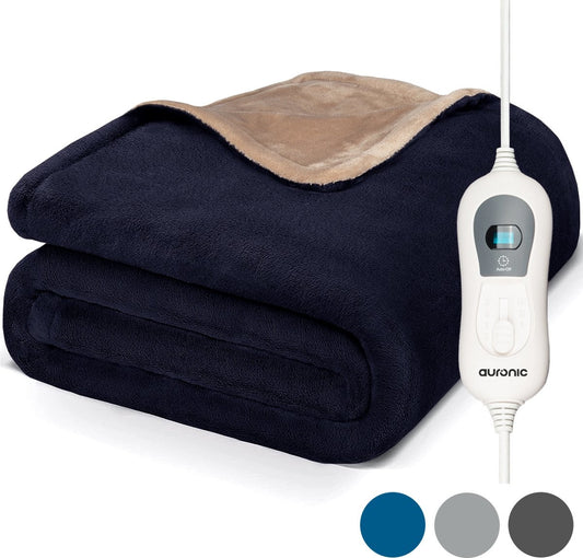 Auronic Elektrische Warmtedeken - Bovendeken - 2 Persoons - 3 Warmtestanden - Met Timer - 200 x 180 cm - Blauw