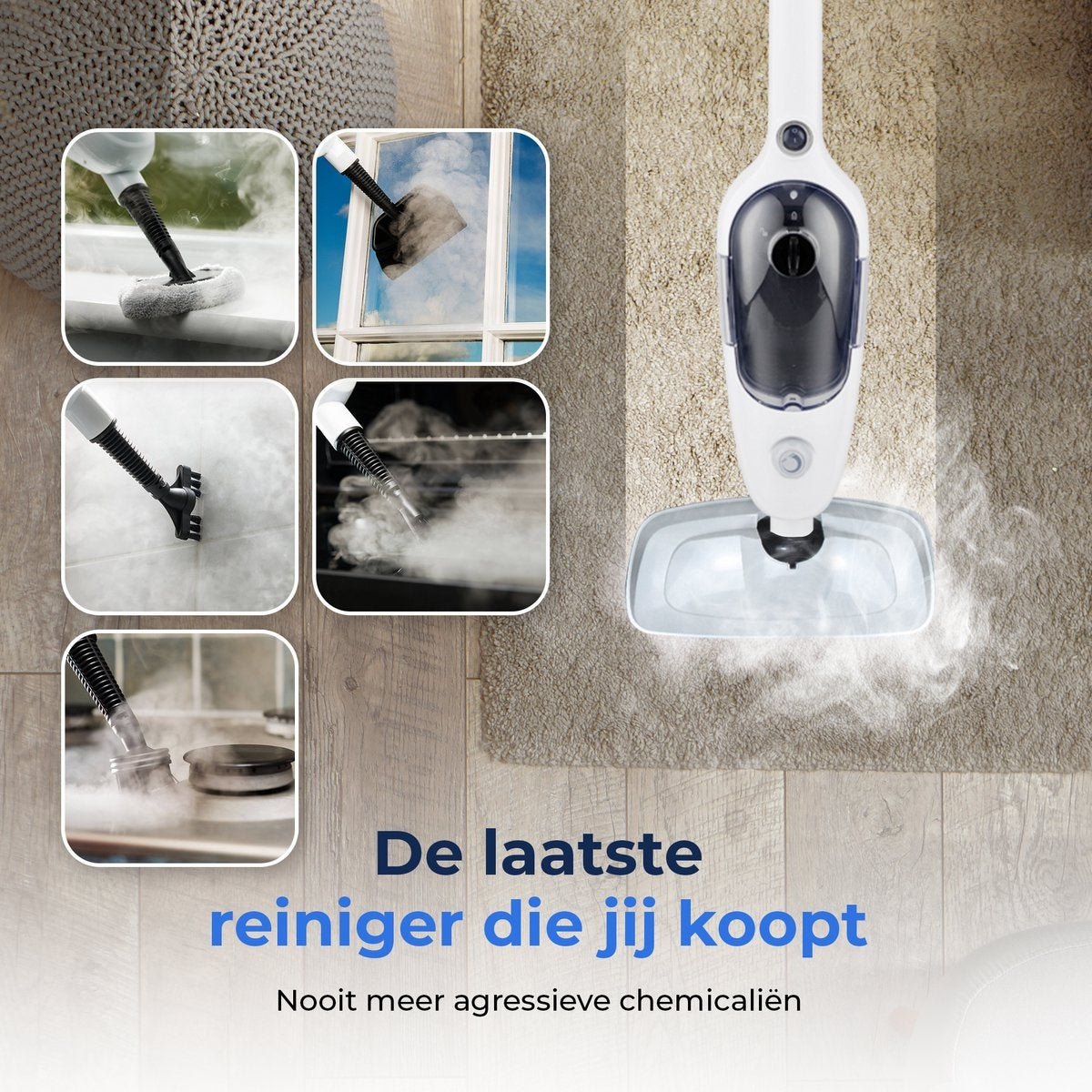 URGOODS - Hoge Druk 2-in-1 Stoomreiniger & Handstomer - Wit Kunststof - Inclusief 8 Opzetstukken - 2 Microvezeldoeken - Multifunctioneel & Hygiënisch