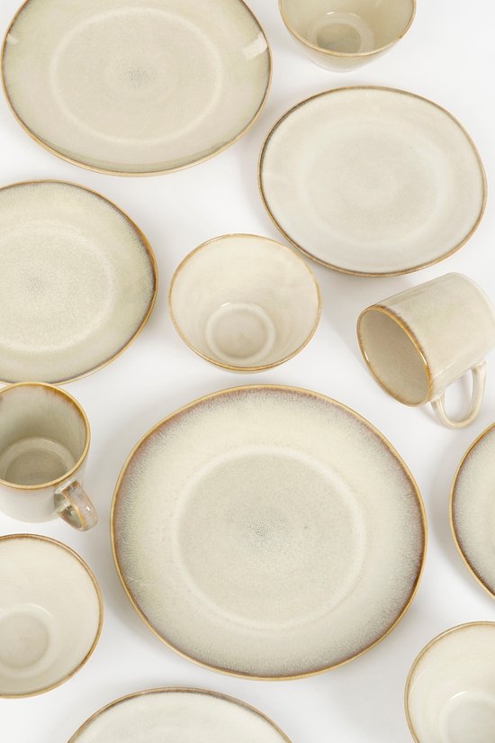 Mica Decorations Racco Serviesset 16-Delig - 4 Persoons - Steengoed - Beige