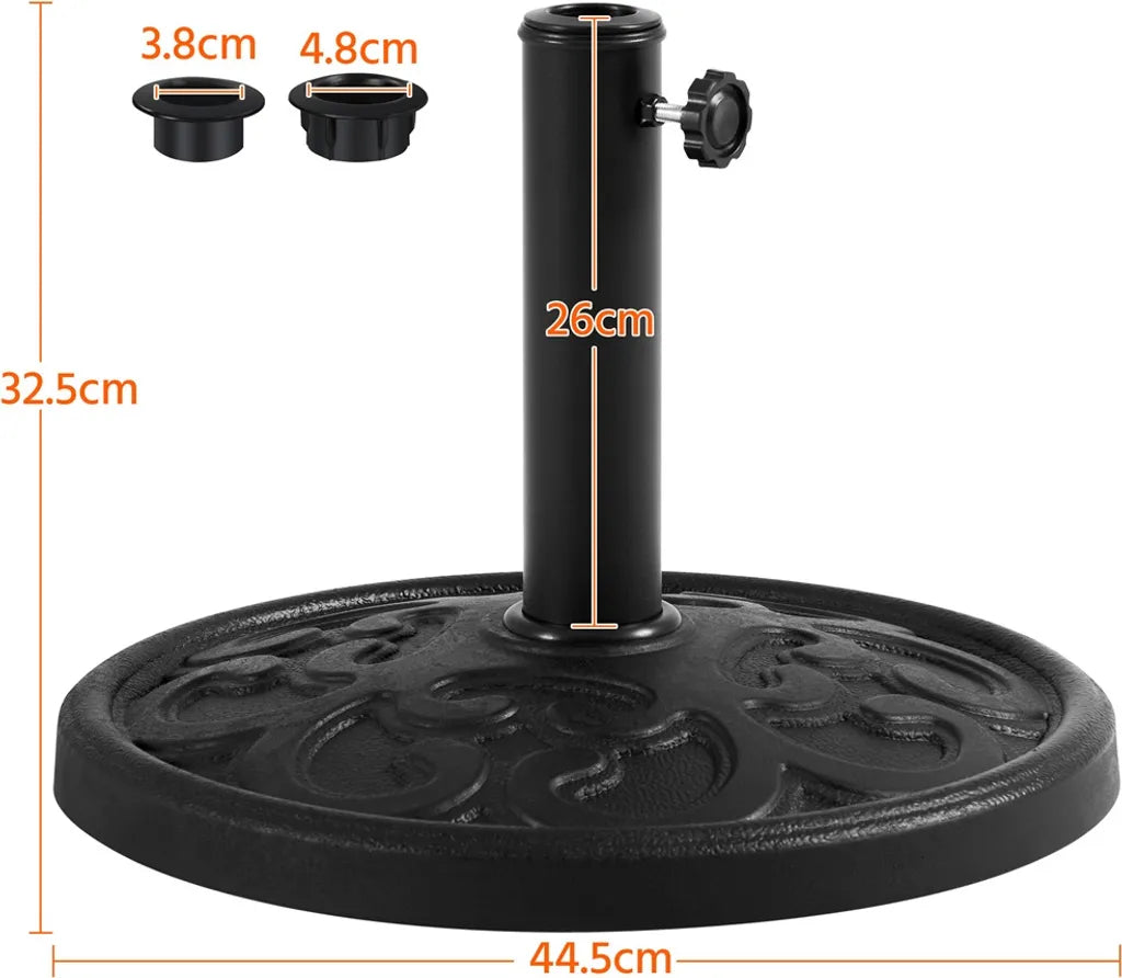 Yaheetech Parasolvoet 44,5 × 44,5 × 32,5 cm – Zwart – Parasolstandaard 10 kg voor Parasolstokken van 38–48 mm