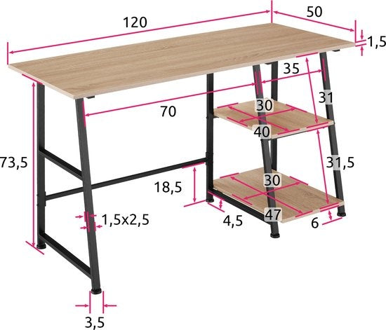 tectake® - Bureau Paisley 120x50x73,5cm - indrustrieel - lichtbruin - 404697