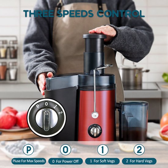 Fuegobird L811 snelle sapcentrifuge - Power Juicer - RVS - 400watt - Rood