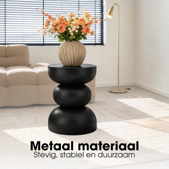 Mica Decorations Luna Bijzettafel - Bijzettafel Rond H46 x Ø32 cm - IJzeren Tafeltje voor Slaapkamer of Woonkamer - Nachtkastje of Plantentafeltje - Zwart