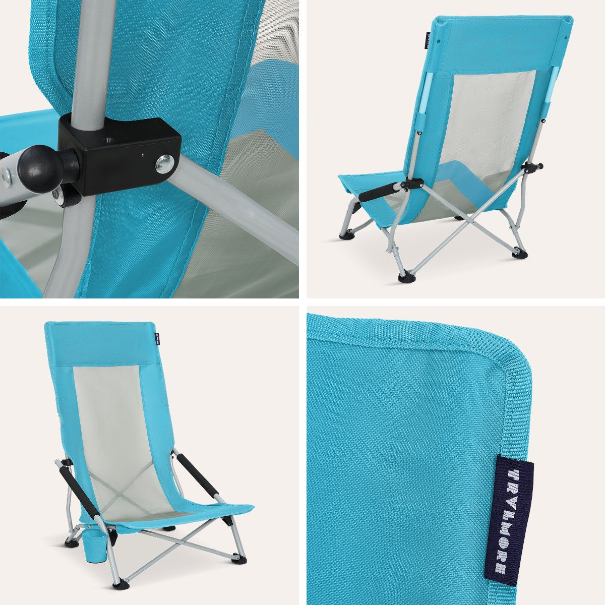 TRVLMORE Strandstoelen Set van 2 - Inklapbaar - 130KG Draagkracht - Met Bekerhouder en Draagtas - Hoge Rugleuning - Blauw