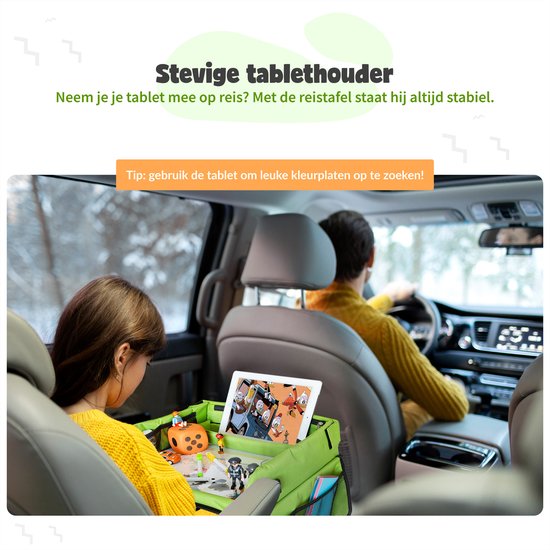 Qualita® Reistafel voor Kinderen Groen – Tablet Houder Auto - Autotafel – Speeltafel Auto – Auto organizer Kinderen - Tekentafel Auto – Opvouwbare Reistafel -