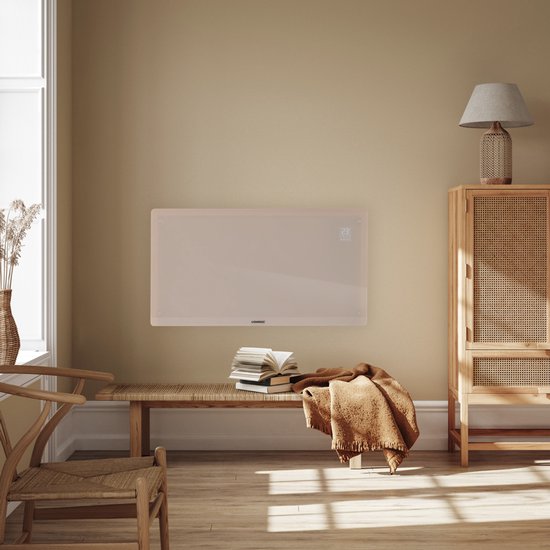 VONROC Luxe elektrische kachel - Convectorkachel met glazen paneel – 1250W/2500W- Verwarmt ruimtes tot 30m2 - Bediening zowel met app (via Wifi) als handmatig – Instelbare thermostaat en timer - Beige