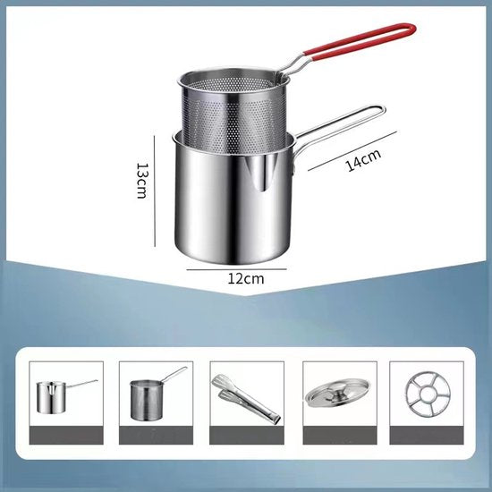 Ceruzo Mini Frituurpan – 1.2L – RVS – Met Mandje – Voor Gasfornuis