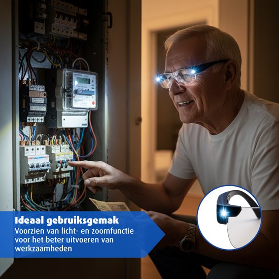 Vergrootglas Bril - Loepbril met LED Verlichting - Hobby Vergrootbril - 160% Vergroting - Krasbestendige Glazen - Inc. Opberghoes & Brillendoekje