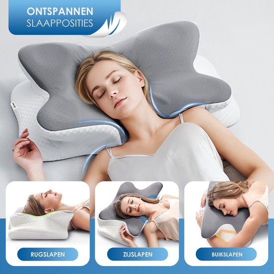 Maqi Living® Hoofdkussen Memory Foam voor Nekklachten – Orthopedisch & Ergonomisch kussen - Geschikt voor rug-, zij- en buikslapers - Traagschuim - Wit