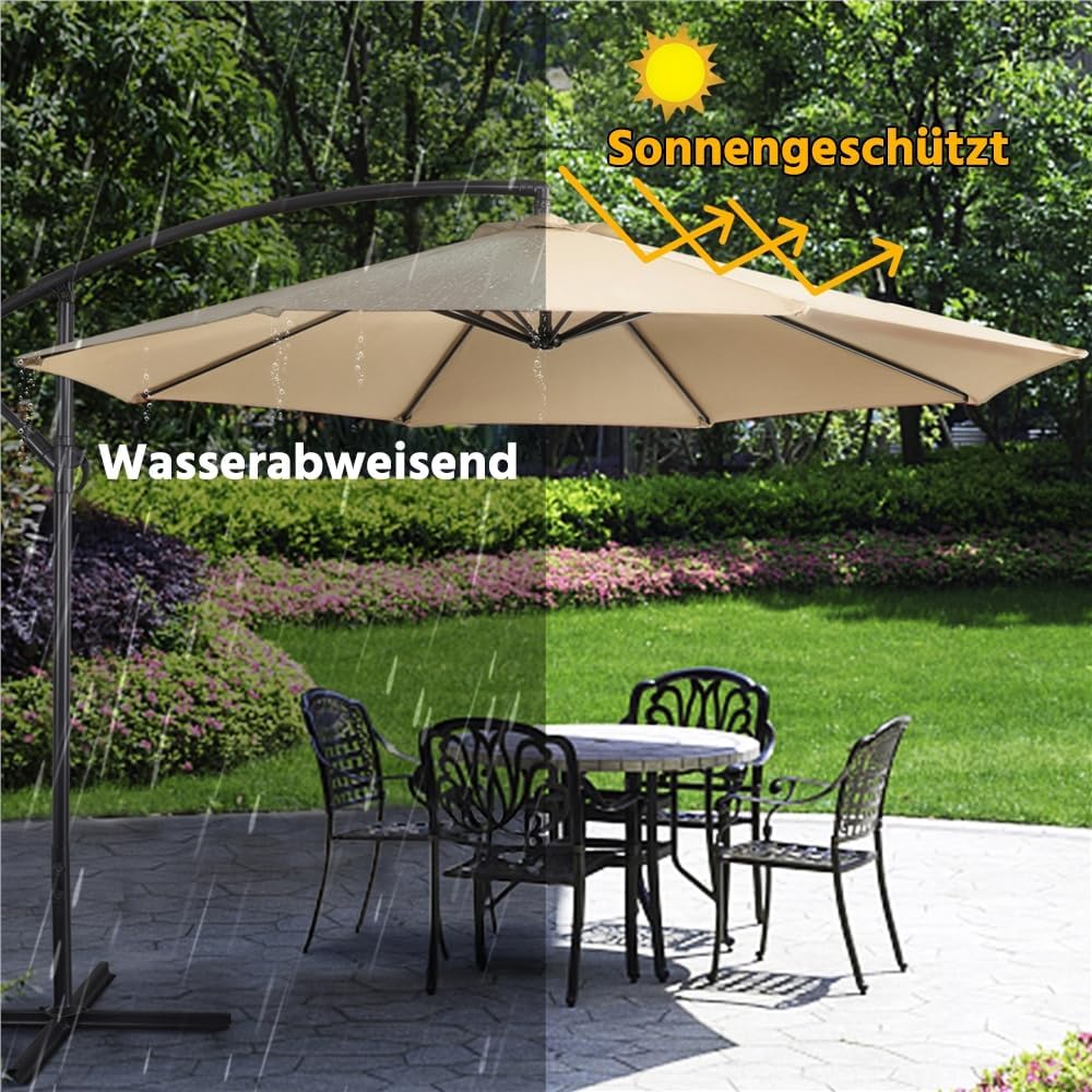 Yaheetech Zweefparasol 300 cm - Octagonaal - Polyester - Met Slinger en Kruisvoet
