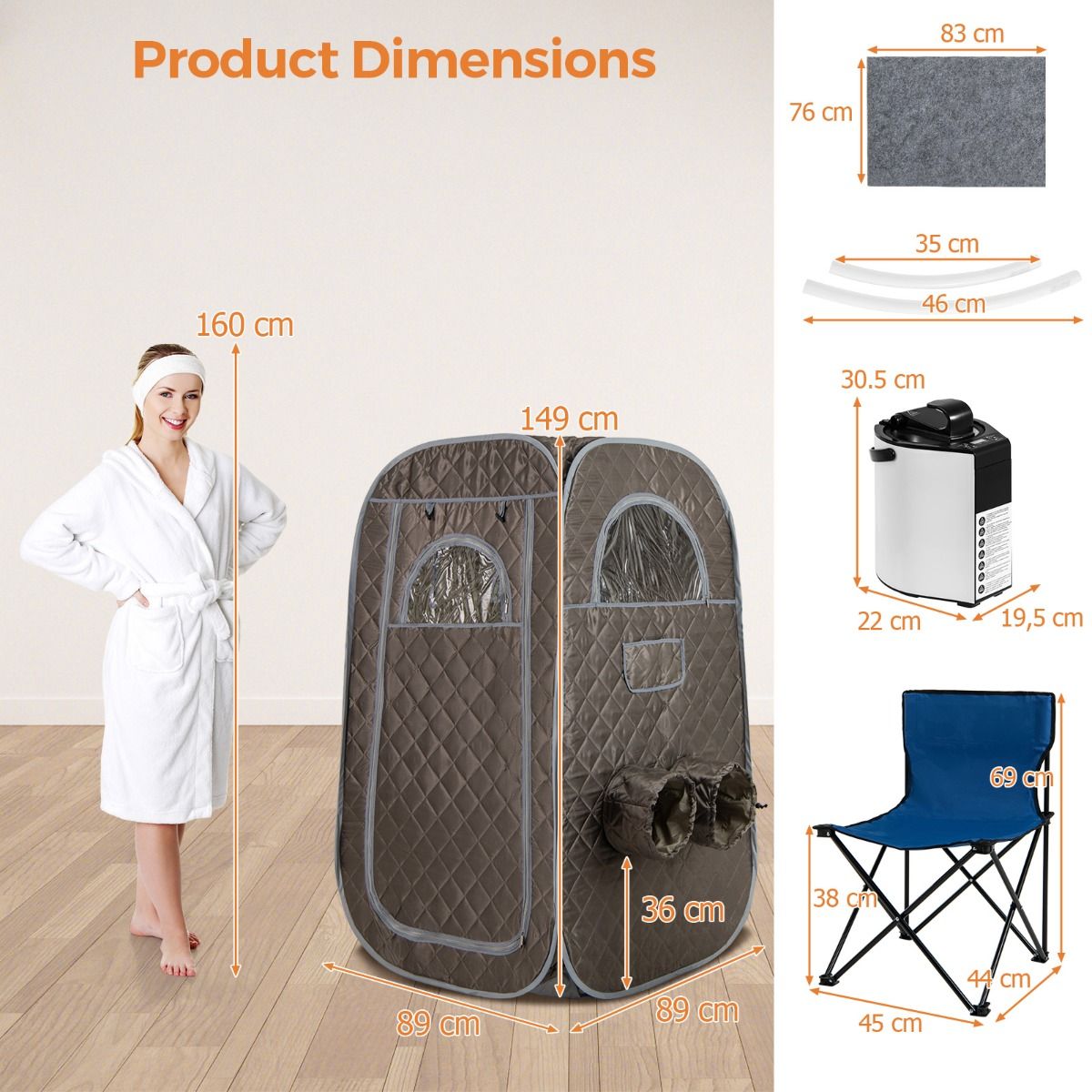 Coast Draagbare Stoomsauna - Thuis sauna voor 1-2 personen - 3 liter stoomgenerator - Grijs 89 x 89 x 149 cm