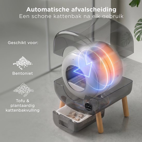 TrevoPet® Neo - Automatische Kattenbak met App - Zelfreinigende & Veiligheidssensoren - 13L Afvalbak - Incl. Kattenbakmat, 60 Zakjes & Accessoires - Grijs