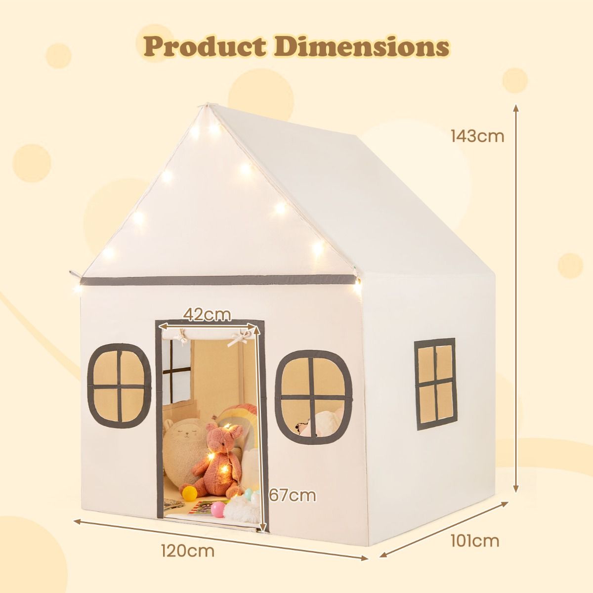 Coast Kinderspeeltent met Sterrenlampjes en Gevoerde Mat - Beige/Bruin - 120 x 101 x 143 cm