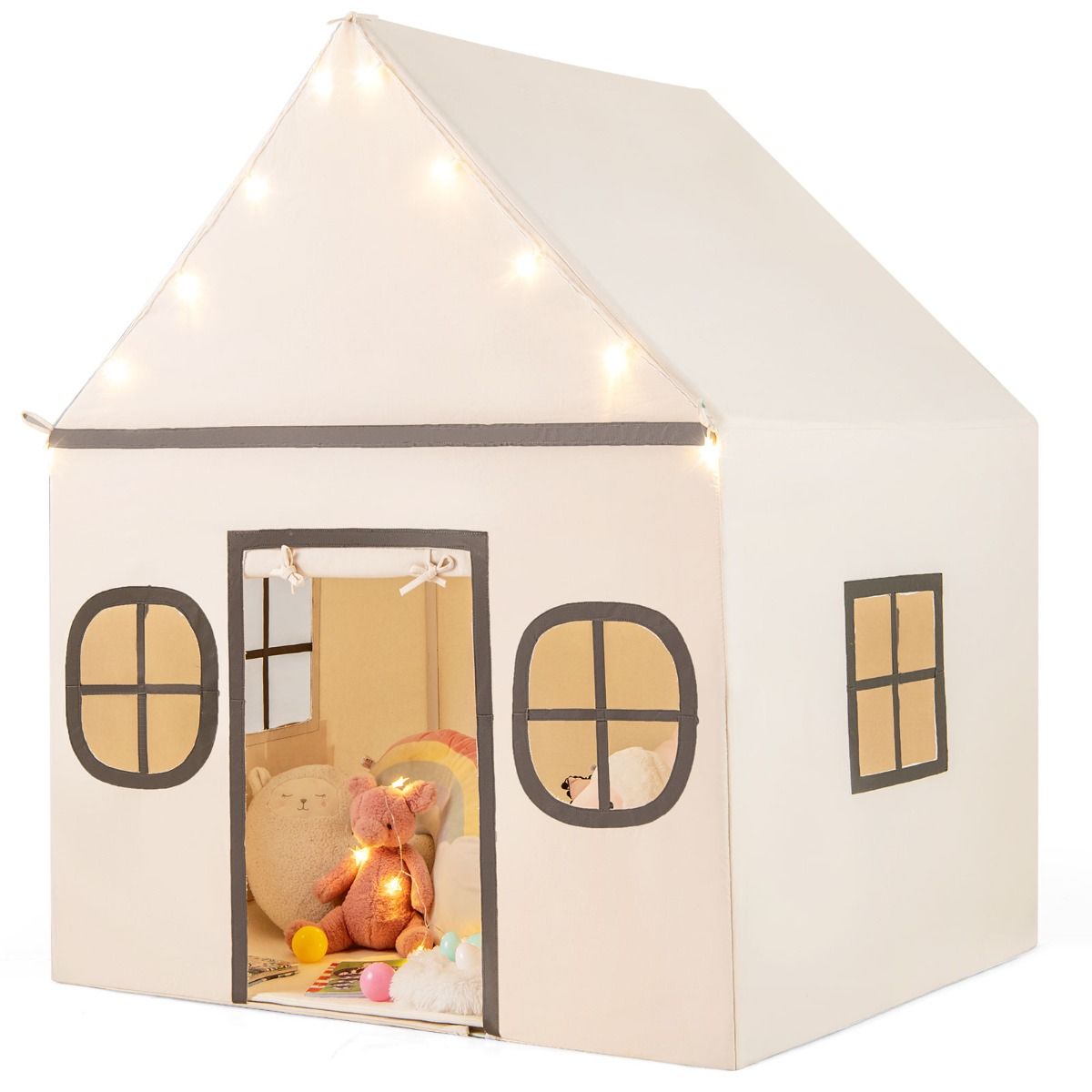 Coast Kinderspeeltent met Sterrenlampjes en Gevoerde Mat - Beige/Bruin - 120 x 101 x 143 cm