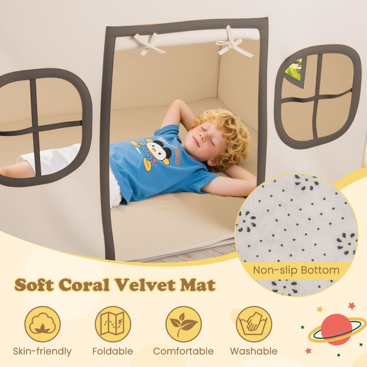 Coast Kinderspeeltent met Sterrenlampjes en Gevoerde Mat - Beige/Bruin - 120 x 101 x 143 cm