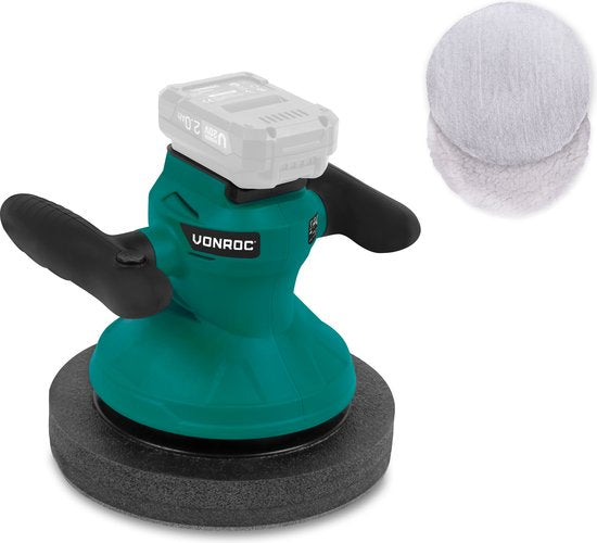 Accu polijstmachine - poetsmachine 20V - Ø240mm – Incl. verstelbare handgrepen, 2 polijsthoezen en opbergtas - Zonder accu & lader