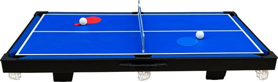 Cougar 3-in-1 Multi Speeltafel Mini Zwart-Blauw – Pooltafel – Push Hockey – Tafeltennis - Inclusief alle accessoires
