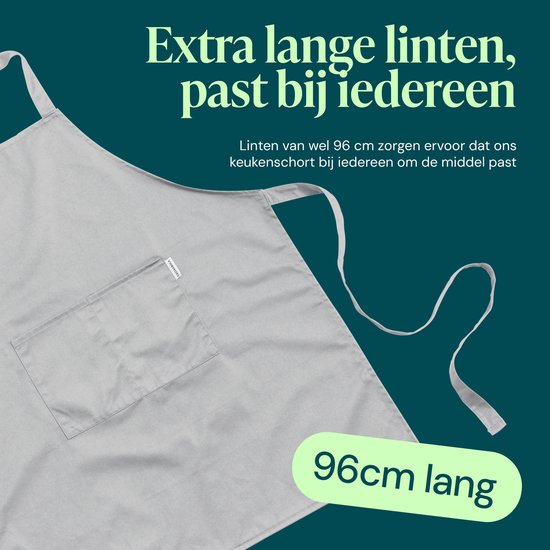 Castagnola keukenschort - Water- en vuilafstotend - Professioneel Kookschort - BBQ Schort voor Dames en Heren - Unisex - Verstelbare Gesp - Extra Grote Vakken - Lichtgrijs