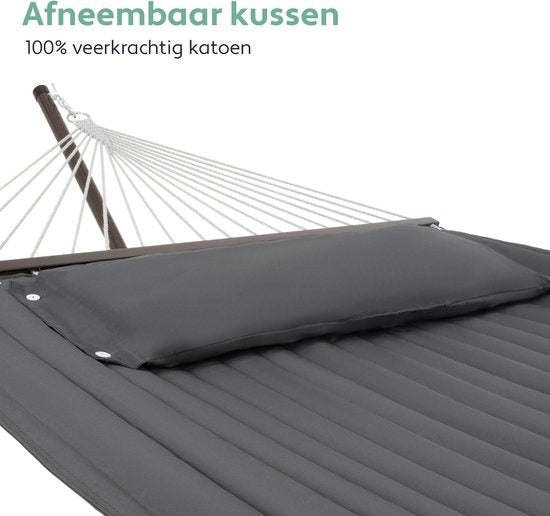 Vita5 Hangmat met Standaard 2 Persoons - Hangmatsets - Tuin Hangmat met Spreidstok en Frame - Donker Grijs - UV-bestendig - Draaggewicht Tot 200 kg