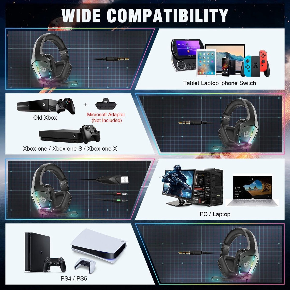 SoulBytes S12 RGB Over-ear Koptelefoons - Gaming headset met Stereo Microfoon - Multi platform -Zwart