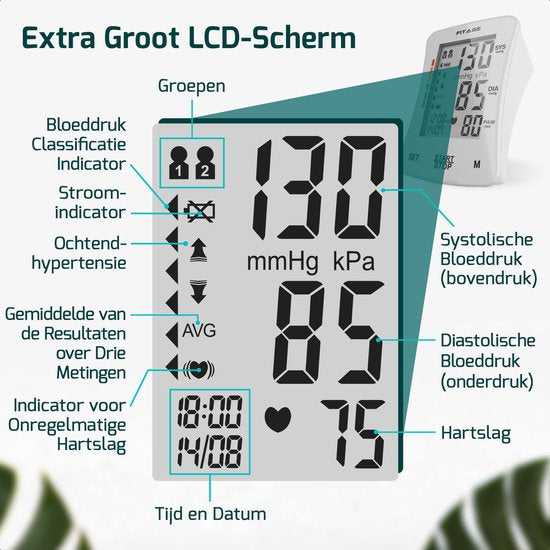 FITAGE Medische Bloeddrukmeter Bovenarm - Bloeddrukmeters - Hartslagmeter - Blood Pressure Monitor - Manchet 22-42cm - WIT