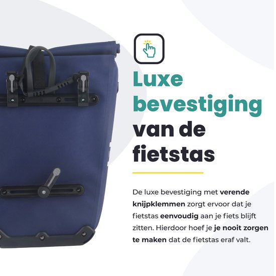 Voltano Luxe E-bike Fietstas 28L – Marine Blauw – Pakaftas Met Laptop vak – 100% Waterdicht - Met Schouderband