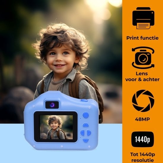 Denver Kindercamera Full HD met Printer - Selfie Camera - 48MP - Digitale Camera Kinderen - Foto en Video - Spelletjes - KPC1370 - Blauw