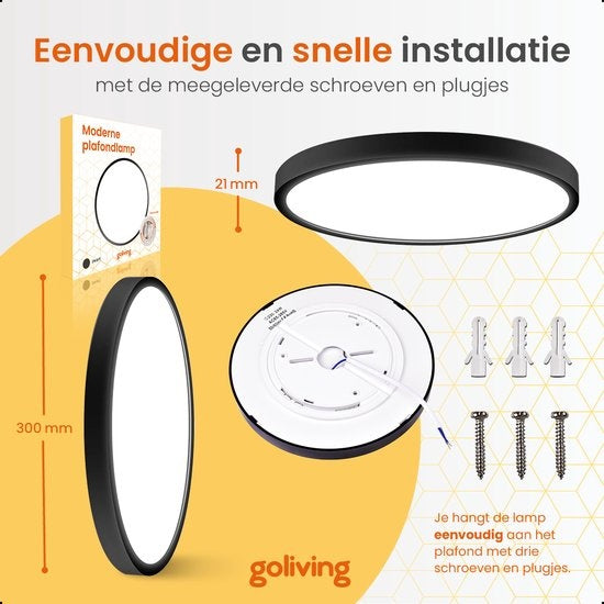 Goliving Plafondlamp – Plafonniere – Led – Extra Dun – Warm Wit Licht – Slaapkamer – Badkamer – Woonkamer – Ø 23cm – Wit