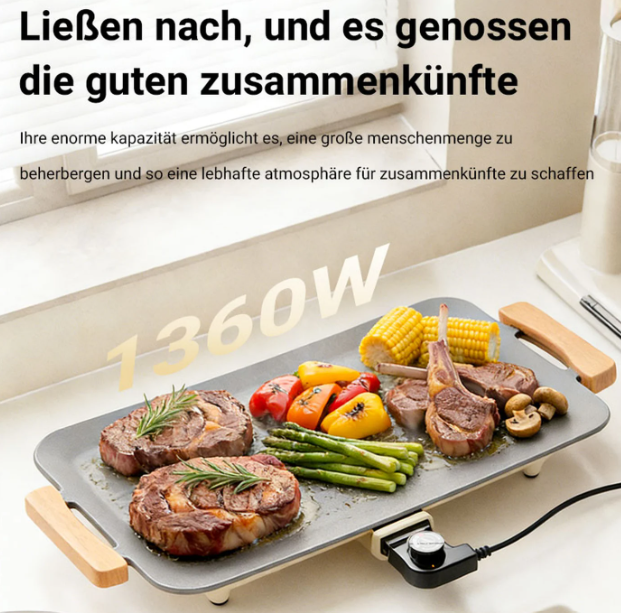 Woox Elektrische Grill Aluminium - 56 x 26 x 7,5 cm - 1360W met Antiaanbaklaag