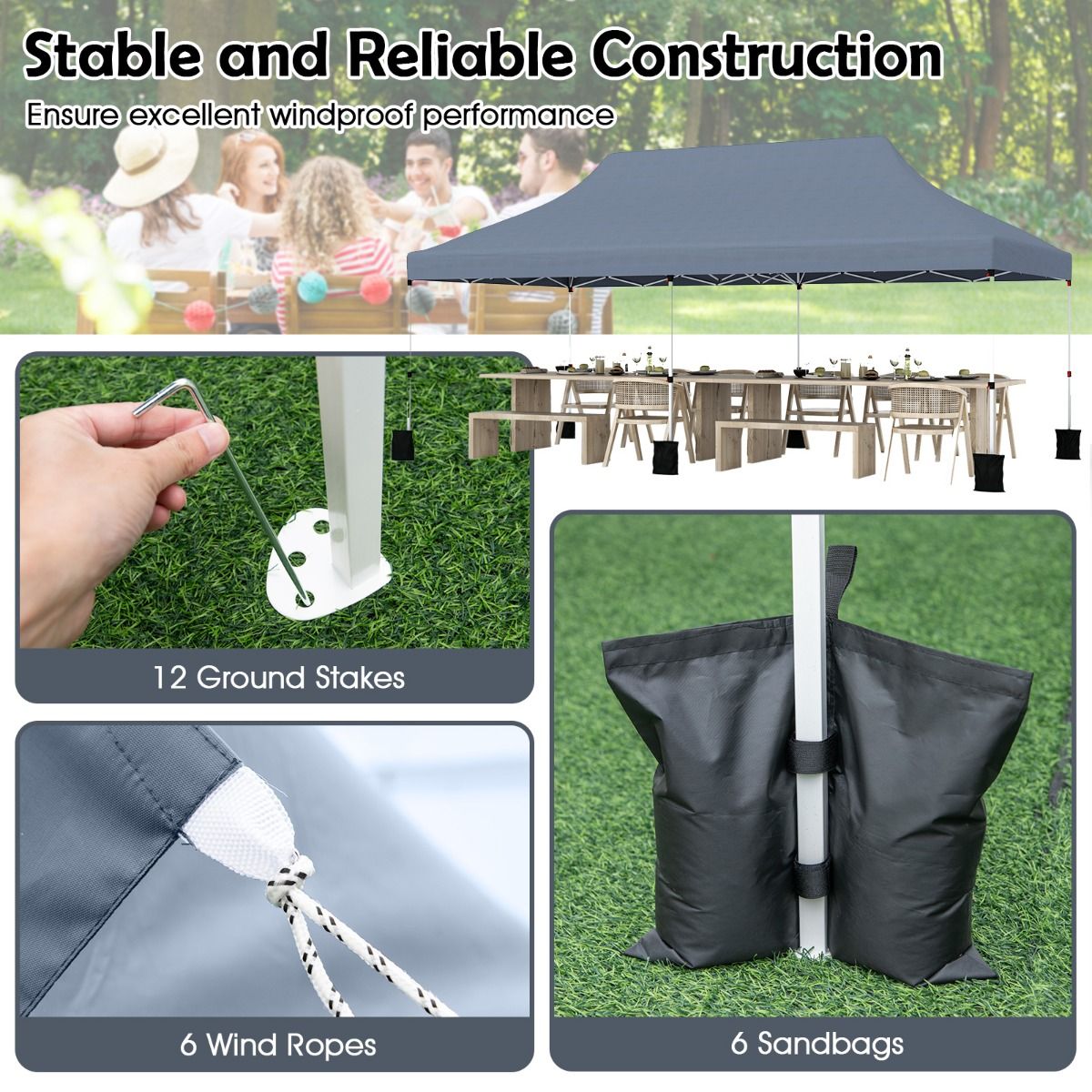 Coast Partytent opvouwbaar - uitschuifbaar - waterdicht - grijs 300 x 600 cm