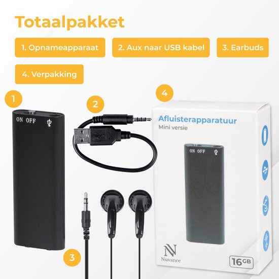 Nuvance - Afluisterapparatuur - Mini Afluisterapparaat - Voice Recorder Digitaal - Spy Recorder - Dictafoon - Afluisteren Opnemen