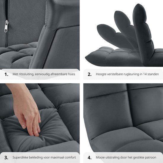 tectake® Relaxstoel - Relaxfauteuil - XXL vloerstoel - Opvouwbaar met ligfunctie - Vloerstoel met verstelbare rugleuning - Te gebruiken als fauteuil, zitkussen, vloerkussen, relaxligstoel of voor meditatie - Grijs