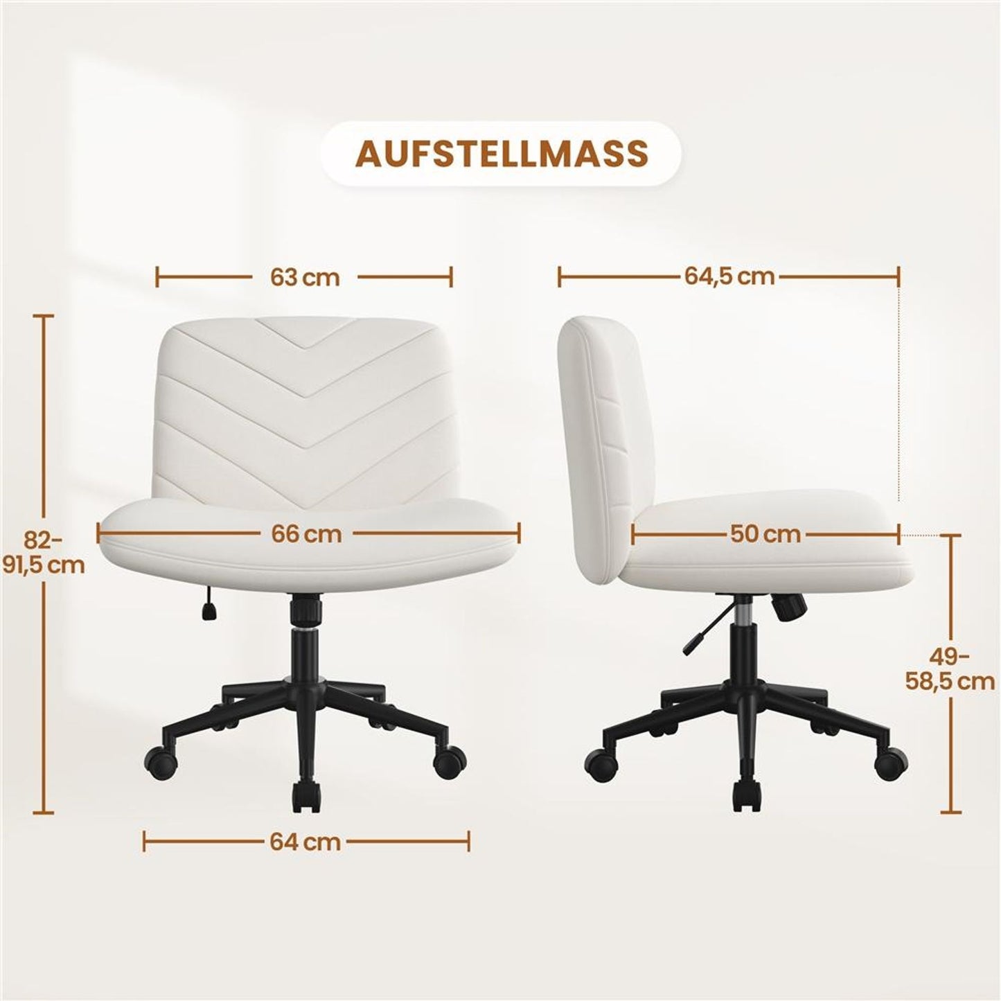 Yaheetech Bureaustoel Brede Zitting - Ergonomische Draaistoel met Rugleuning - In Hoogte Verstelbaar - 66x64,5x82-91,5 cm - Beige