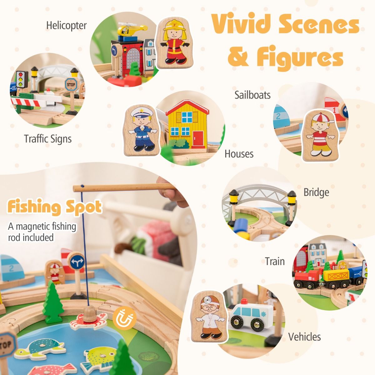 Coast Houten Treintafel voor Kinderen - 5-in-1 Activiteitentafel - 78-delig - Natuurlijk