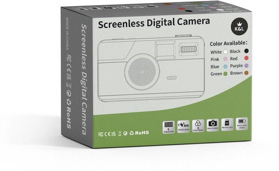 K&L Digitale Camera - Schermvrij - Oplaadbaar - 16.000 Foto's - Fotocamera - Vintage - Inclusief 32GB - Duurzaam - Zwart