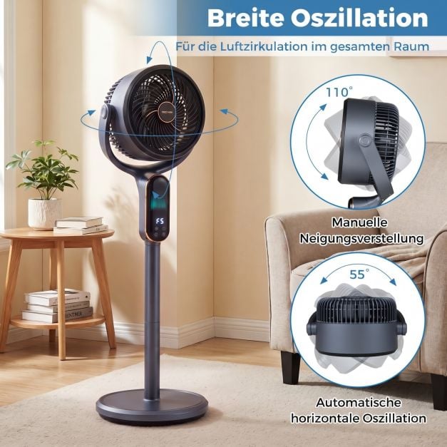 Coast Verstelbare Statiefventilator – 8 Snelheden – 54-96 cm – Grijs