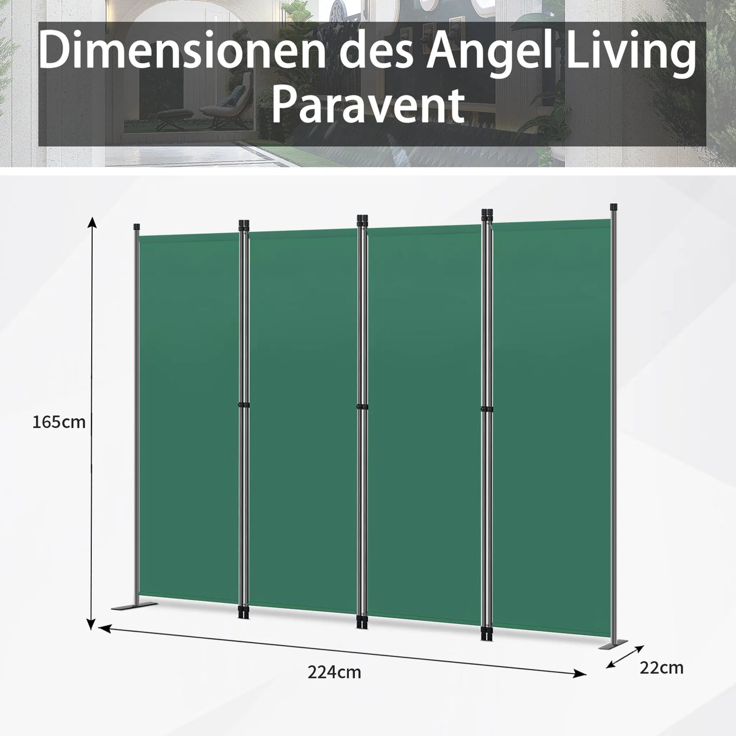 Angel Living - 4 delig vouwscherm - kamerscherm privacy scherm - staal en polyester - groen
