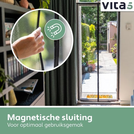 Vita5 Magnetisch Vliegengordijn 90x210 cm - Magnetisch Horgordijn Zwart - Deurgordijn Plastic voor Vliegen - Hordeur