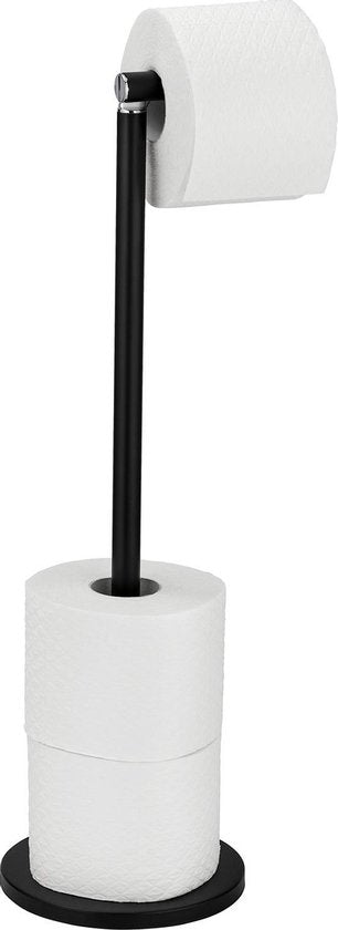 WENKO Toiletrolhouder 2-in-1 zwart staal - Reserverolhouder - Toiletpapier houder vrijstaand- WC Rolhouder staand - Zwart
