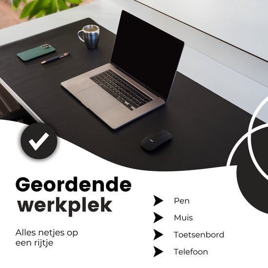 WURK Professionele Bureau Onderlegger Kunstleer – Bureau Organizer – Bureau Accessoires – Muismat XXL– Inclusief Kabel Clip – 120x60 – Zwart