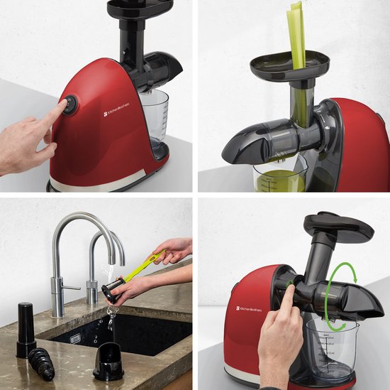 KitchenBrothers Slowjuicer - Sapcentrifuge - Groenten en Fruitpers - 700ml - Met Pulpreservoir - Juicer - Moederdag Cadeau - Rood