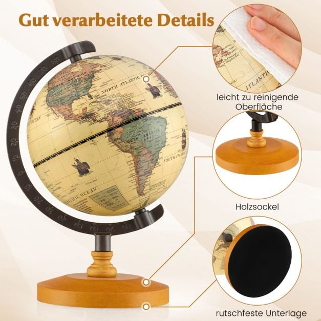 Coast Wereldbol Brons – Mini Globe met Metalen Frame en Houten Standaard – Ø14 cm