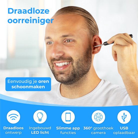 Nuvance - Oorsmeer Verwijderaar met Camera App - Oorreiniger - Oor Schoonmaken Set - Oorspuit - Earscratcher - Incl. Reinigingsset