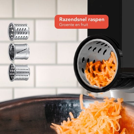 KitchenBrothers Keukenmachine - Complete Set - 15 Accessoires - Keukenrobot - 6L - 1500W - Zilver
