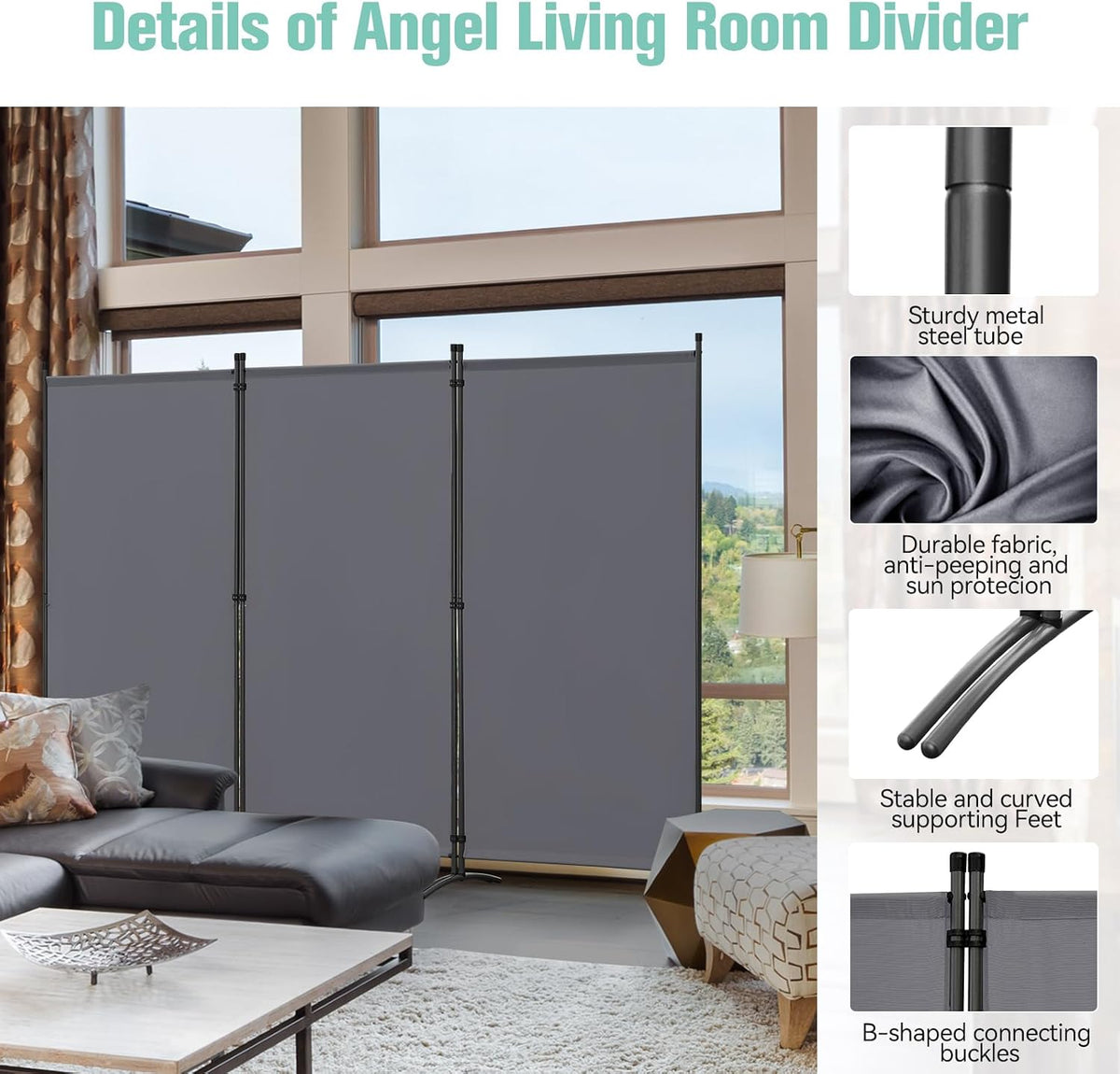 Angel Living Paravent 3 Panelen – 243 x 180 cm – Grijs