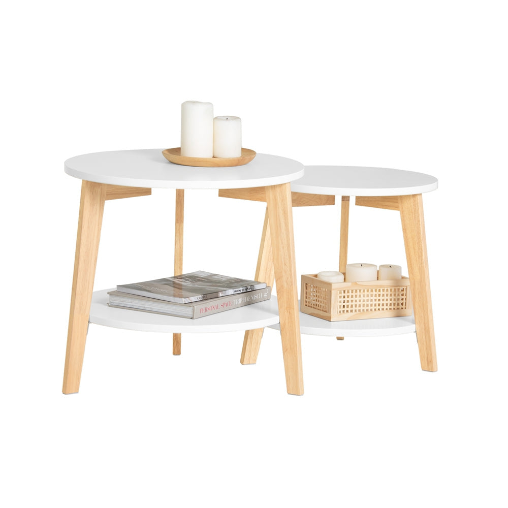 SoBuy FBT75-W Set Van 2 Salontafels - Rubberhout - Wit - 50x45 & 44x40 cm