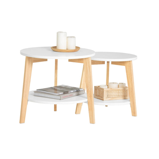 SoBuy FBT75-W Set Van 2 Salontafels - Rubberhout - Wit - 50x45 & 44x40 cm
